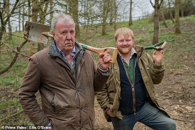 The former Top Gear host (left) helms Clarkson's Farm alongside Kaleb Cooper (right)