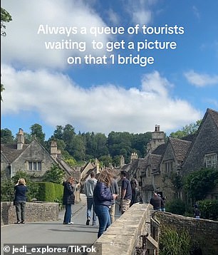 The TikToker said it was almost impossible to get a photo of the village's picturesque bridge because there's always people on it