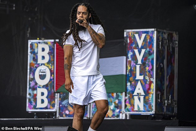 Bob Vylan performing during the Glastonbury Festival where he led chants of 'death, death to the IDF'