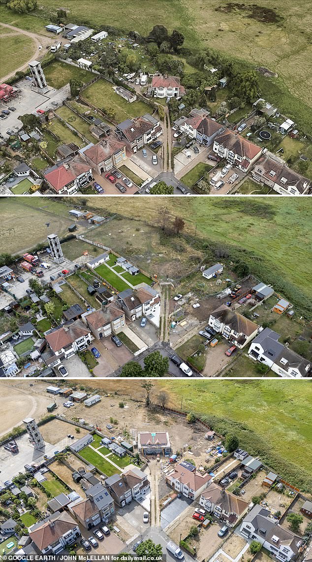 TIME FLIES: A house in Wennington pictured before (top), 1 year (middle) and 3 years (bottom) after the fire