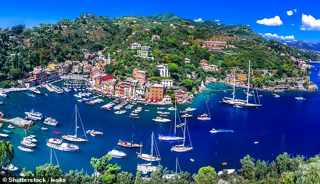 The elegant Italian resort village of Portofino as it looks from afar - but tourist numbers are rising, with around 140,000 more tourists visiting this year than last according to aviation data