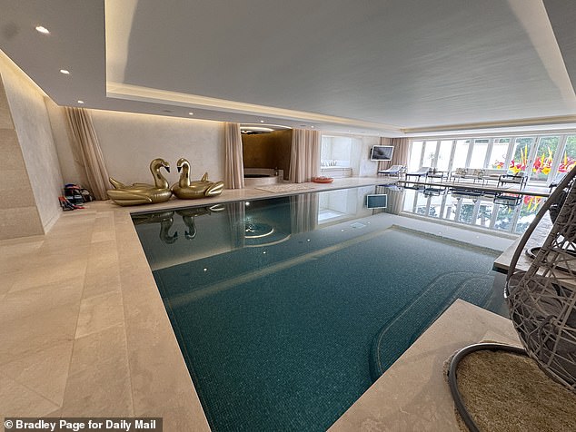 The mansion also includes an indoor pool complete with golden geese