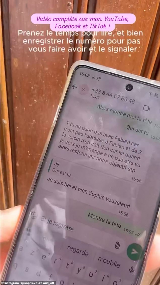 Michel also brought out his phone which purported to prove text message exchanges between himself and the fake Sophie