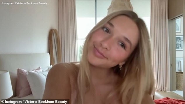 The fashion-conscious 14-year old emulated her famous mother by featuring in the latest beauty tutorial to appear on Victoria's Instagram platform