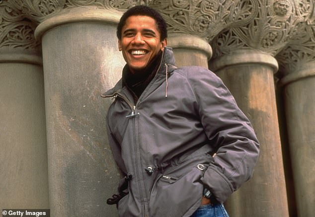 Pictured: Obama at Harvard after he was elected president of the Harvard Law Review in 1990