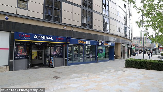 A number of betting shops can be seen in a row together in Bradford city centre includign a William Hill, Admiral, Paddy Power and Ladbrokes