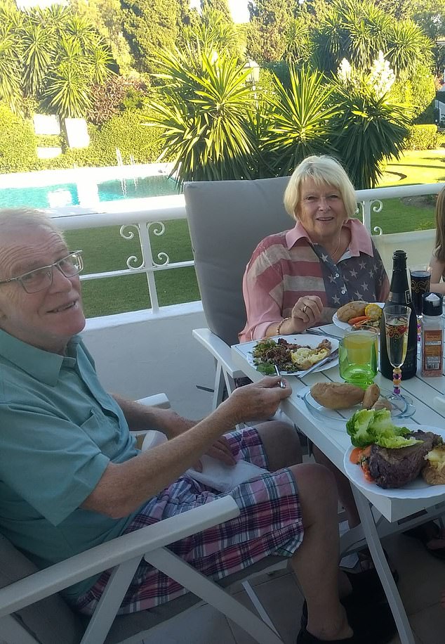 Scottish homeowner Kathy Philip, 75, has been through the wringer after her tenant has refused to leave her two-bedroom apartment in Estepona, on the Costa del Sol, since he stopped paying rent in April 2024, owing them thousands.  Pictured: Kathy Philip with her late husband