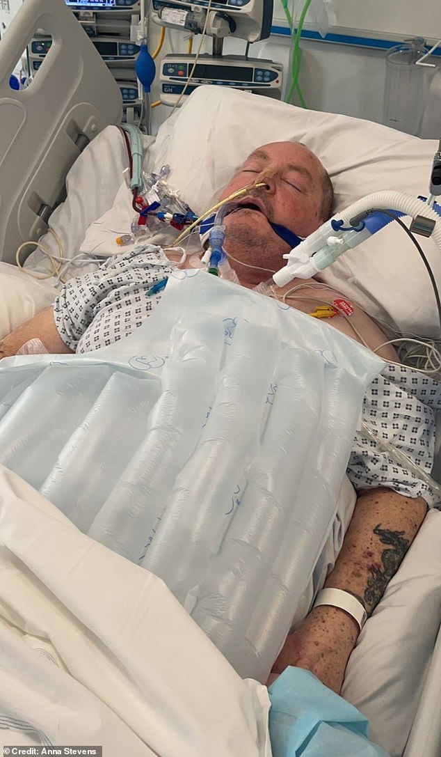 Gary (pictured in hospital in 2022) sadly passed away just five months after the incident, with Mark even serving as one of the pallbearers at his funeral