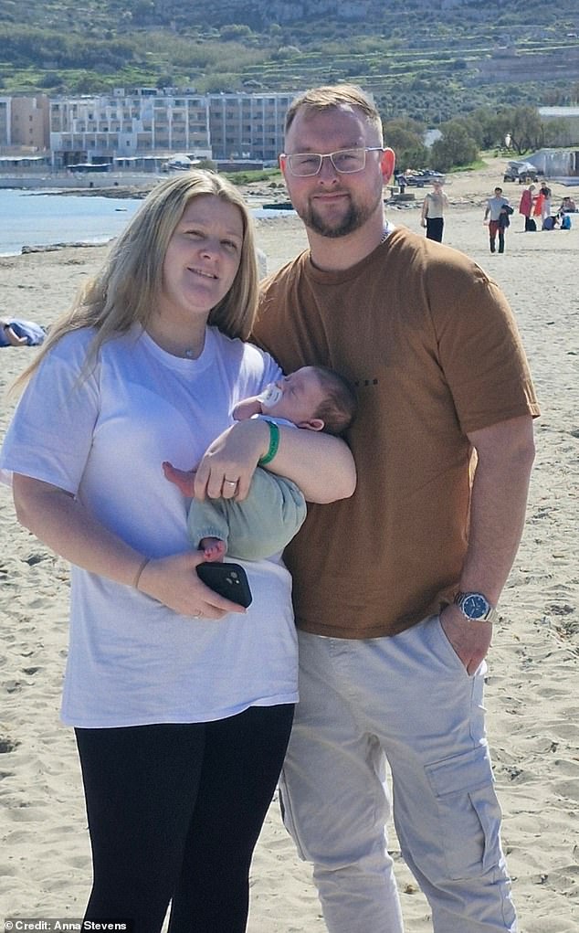 Pictured: Mark and Bethany with their eight-month-old son Zach. Mark and Bethany began their unexpected relationship a year after Gary's tragic passing with Anna describing it as 'fate' that Mark happened to be at the petrol station that day