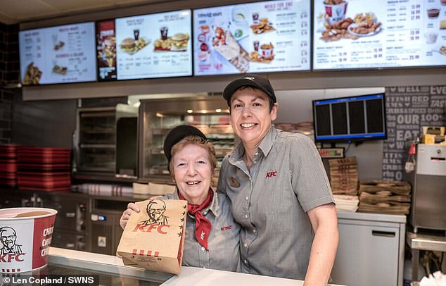 Local children call her 'Mum' and 'Nan' - while adults have fondly said she watched them grow up, seeing them through many a night out safely. Pictured: Ms Richards with her general manager Alice Yarde in 2019