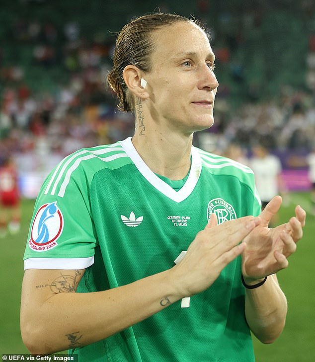 Germany's goalkeeper Ann-Katrin Berger delighted fans on Saturday when she made the 'best ever' save on Saturday in a game against France