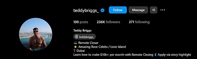 These days, he's living in Dubai and has rebranded himself as the 'Remote Closer' - promising his followers he can help them make $10,000 a month by closing deals over the phone