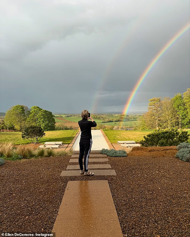 Recently she snapped a photo while standing behind Portia as they looked out at the scenic view of the countryside and a double rainbow following a rainfall