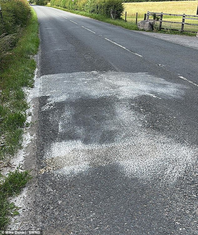Tyre scratches on the road following the crash