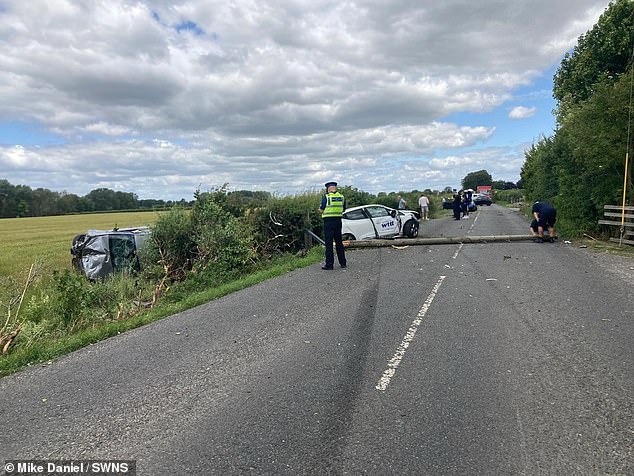 Scene of a car crash on the A4361 in Avebury, Wiltshire, registered on June 23