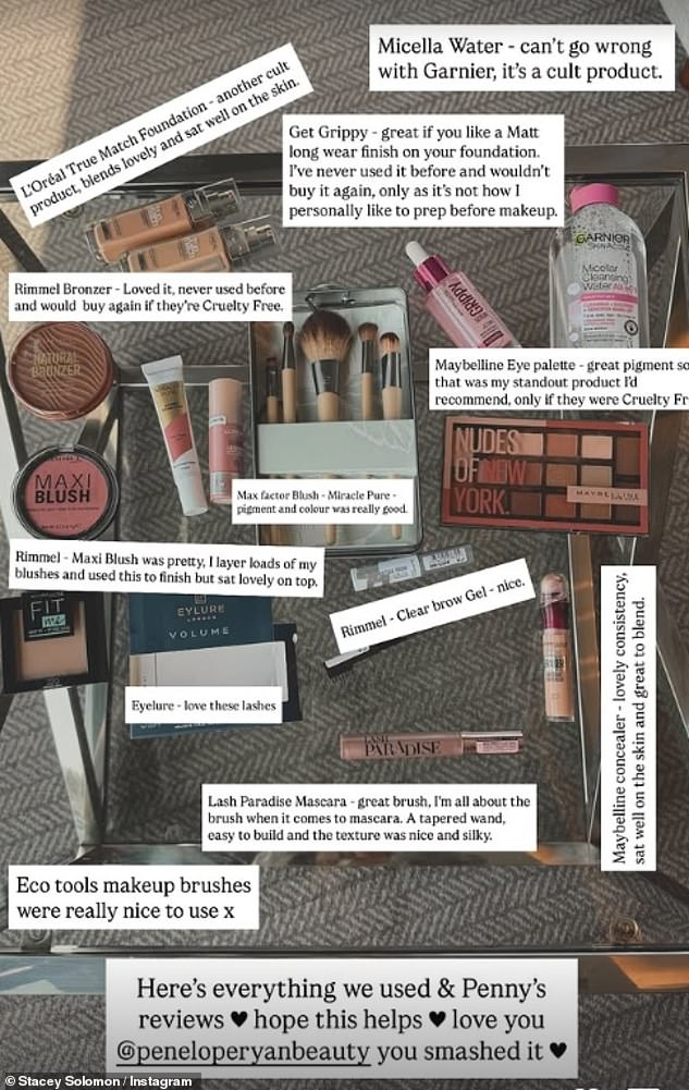 On Friday, Stacey also reviewed a whole host of skincare and beauty products with the help of her make-up artist Penny Ryan, providing the perfect guide for her followers