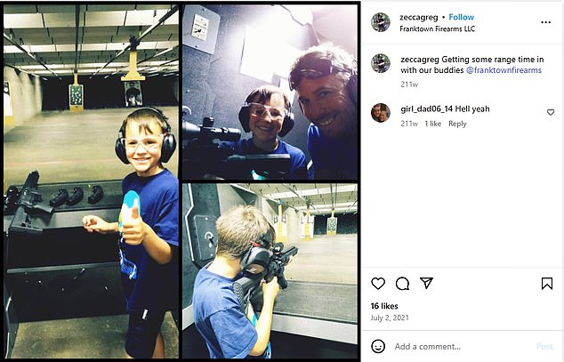 Zecca was a gun enthusiast, and he proudly shared snaps of 'getting some range time in' with his son and their rifle back in 2021