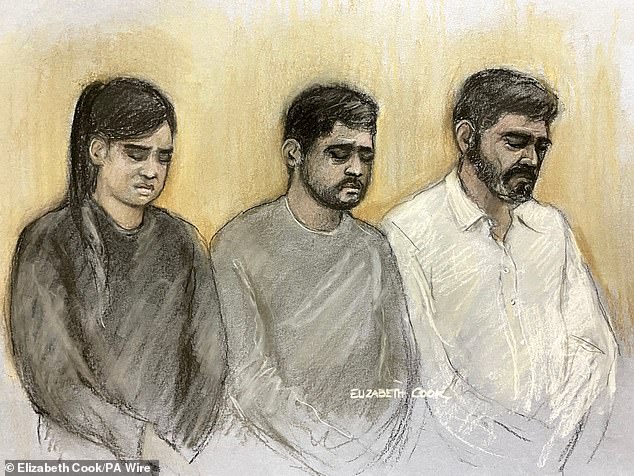 The source said Batool (pictured, left, in a court sketch, with Sara's father Urfan Sharif, right, and her uncle Faisal Malik, centre) and Letby's alleged enhanced status sees them enjoy better food and more freedom