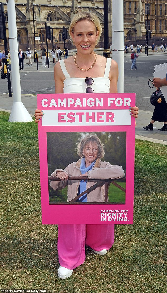 Rebecca Wilcox pictured outside Parliament as the vote to allow assisted dying passed