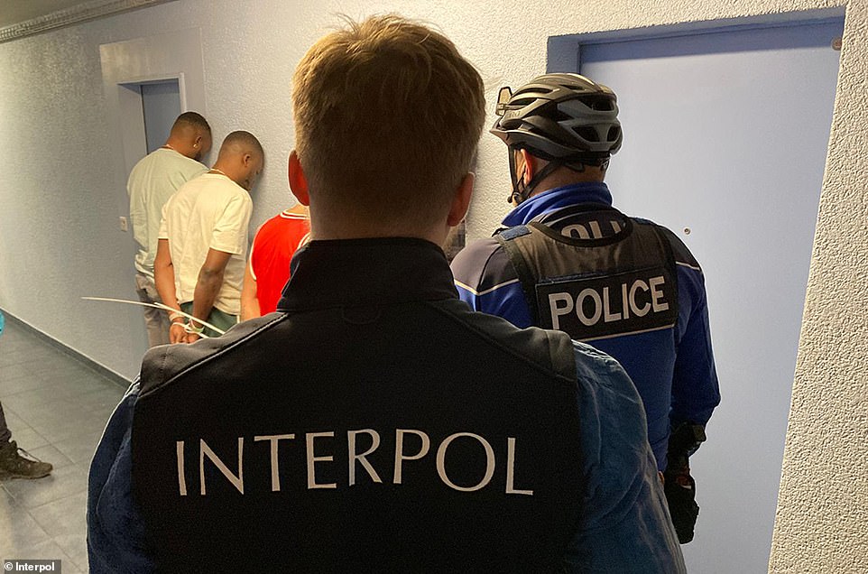 Now the mafia-style organisation's sophisticated international cybercrime network has turned it into a global threat. Pictured: Interpol helping target the Black Axe gang