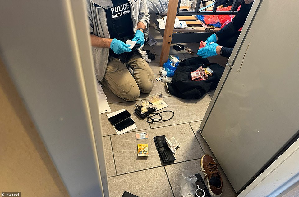 Irish police operations also uncovered how cryptocurrency - which can be sent rapidly between digital wallets around the world - had become an integral element in Black Axe's money-laundering operations. Pictured: Police investigating the gang
