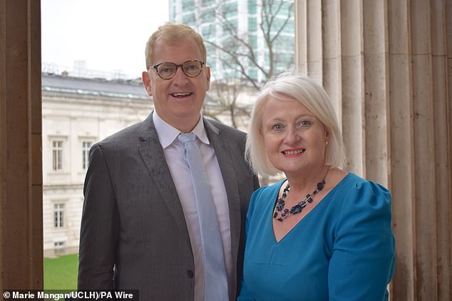 Dr Paul Mulholland with Dame Siobhan McDonagh. The MP (right) led a fundraising campaign to raise more than £1million to cover the costs of the new trials after her sister, Baroness McDonagh, died from glioblastoma in 2023