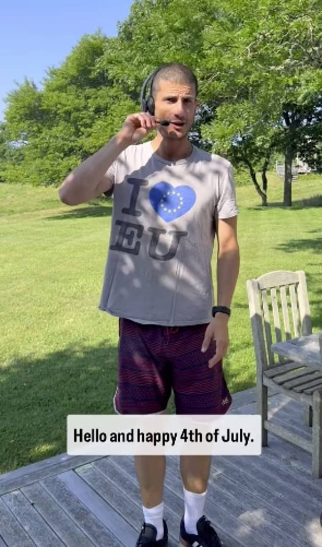 While the rest of the Kennedys celebrated, 32-year-old Jack Schlossberg, best known for his bizarre antics and family-bashing online rants, popped up on Instagram sporting a shaved head, gaming headset and an 'I heart EU' t-shirt