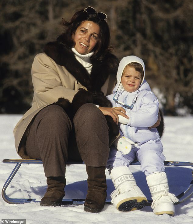 Christina Onassis, daughter of Greek shipping magnet Aristotle Onassis, is seen with her daughter, Athina, in St Moritz, Switzerland in 1980