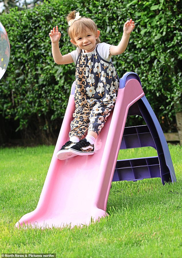 Gene therapy can be used to treat deadly conditions such as MLD, and has already saved the life of two-year-old Teddi Shaw (pictured). However, Teddi's treatment cost £2.8 million. Mr He says he could make the therapy cheaper by treating conditions before the children are born