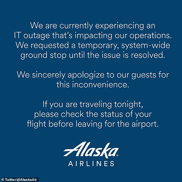 Alaska Airlines has issued a statement apologizing for the delay and explaining the reason for the ground stop