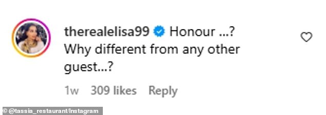 The owners quickly received intense backlash over publicly thanking Kylie, with Instagram users like @therealelisa99 commenting: 'Honour? Why different from any other guest?'