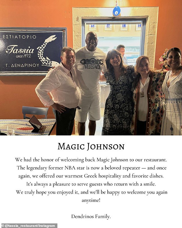 The last celebrity to grace Tassia was retired NBA star Magic Johnson on June 27, whom the owners described as a 'returning guest with legendary energy'