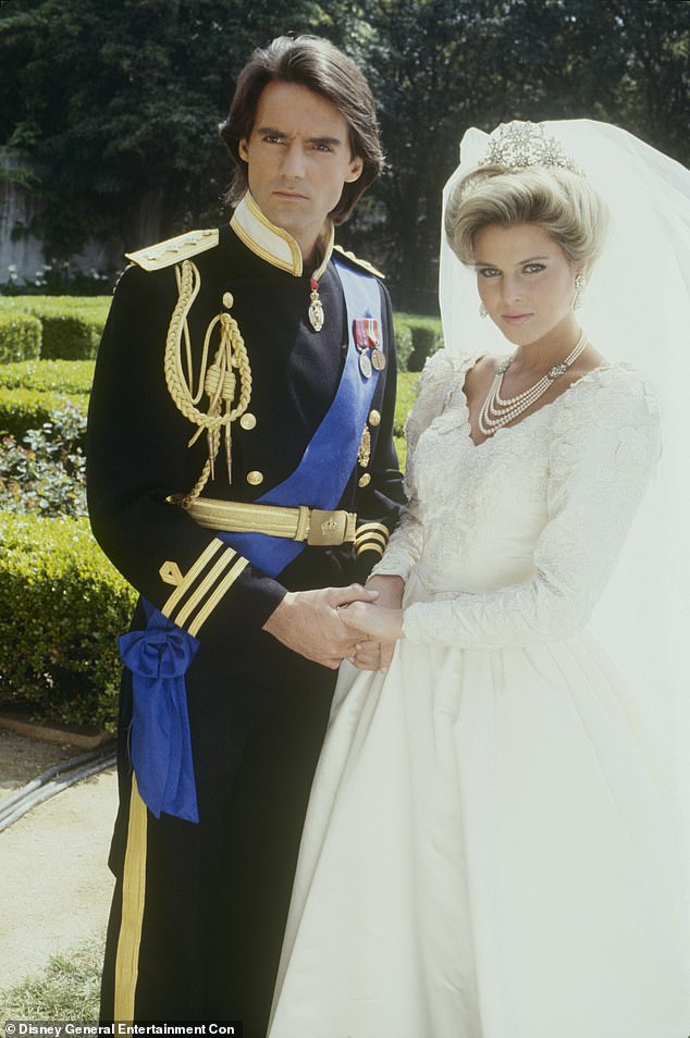 Catherine Oxenberg played Amanda Carrington in Dynasty and seen here with Michael Praed in 'The Wedding' in 1985