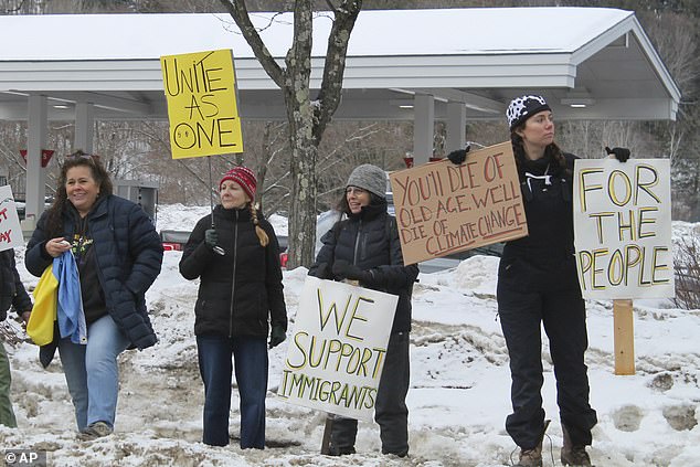Protesters demonstrated against JD Vance in Waitsfield, Vermont, in March this year