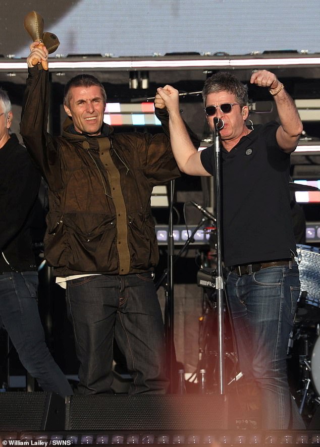 Liam, 52, and Noel, 58, are reportedly ' kept apart' in 'military style operation' when not on stage (Seen on stage earlier this month)