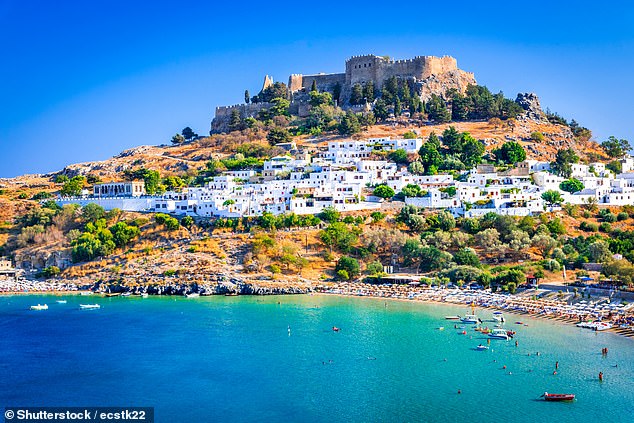On June 12, a 68-year-old man was tragically found dead in Lindos (pictured), on the island of Rhodes, with local media reporting that he had gone for a swim and lost consciousness before sadly passing away