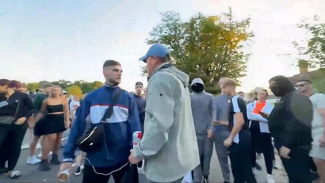 The man then told him off for his stunt with his can of beer in front of officers, telling him he's making the whole protest look like a 'joke' and told him to 'do things properly'