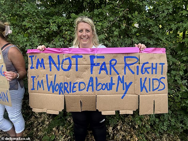 One woman displayed a sign made of cardboard which read 'I'm not far right I'm worried about my kids'