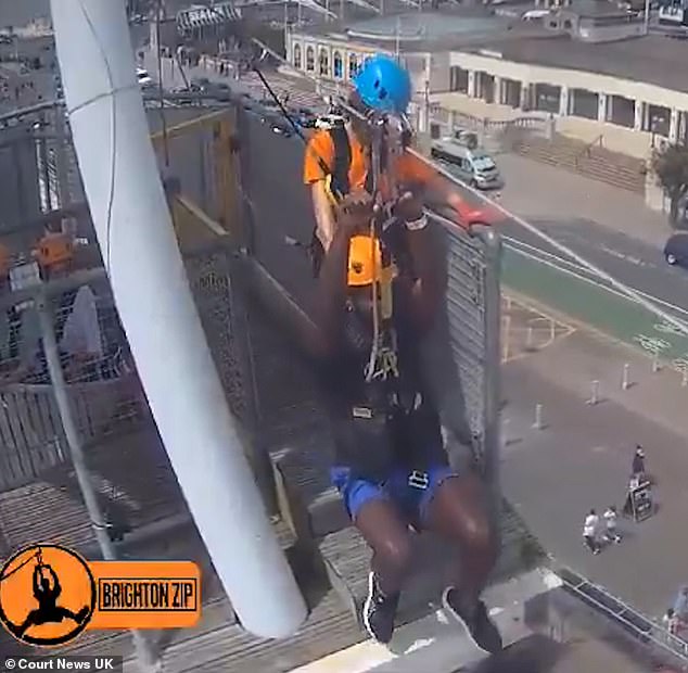 Mosquera (pictured in the blue shorts) took a zip wire day trip to Brighton on June 29 with the couple before he murdered them on July 8