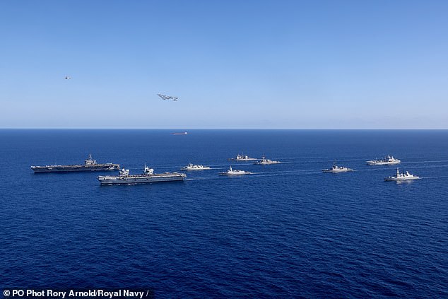 The Royal Navy said that the exercise was undertaken as a mark of 'allies demonstrating their commitment to the collective security of the Indo-Asia-Pacific region'