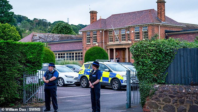 Police on guard outside Minehead Middle School