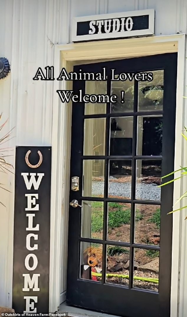 'All animal lovers welcome!' she added, showing off the front door of the farmhouse