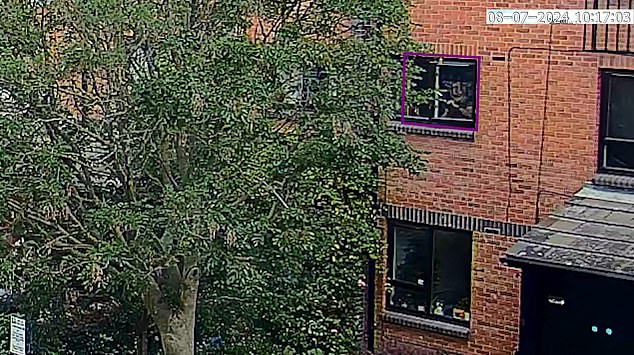 July 8: The day of the murders. A man believed to be Mr Longworth is seen closing the windows and curtain