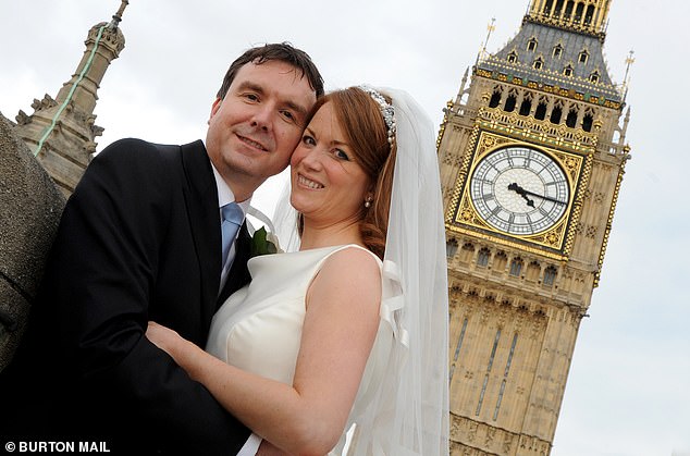 Andrew Griffiths and Kate Kniveton at the Houses of Parliament after marrying in 2013