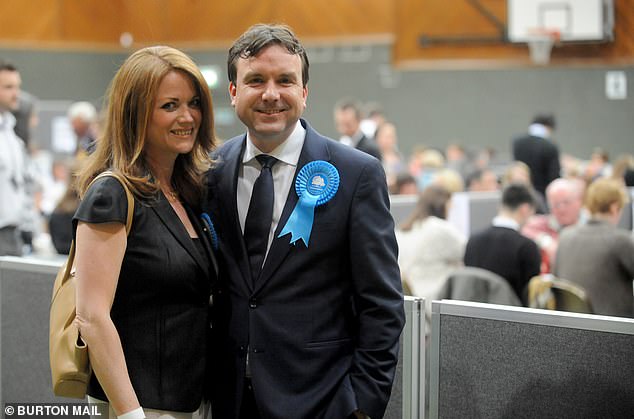 Andrew Griffiths with his then-wife Kate Kniveton at the 2015 General Election count in Burton