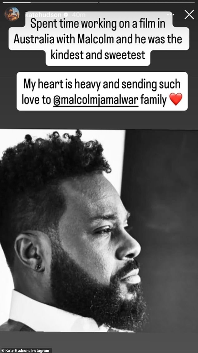 'My heart is heavy and sending such love to @malcolmjamalwar family,' Hudson wrote on her Instagram Story