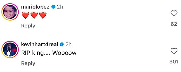 Other stars took to social media to express their shock and grief, including Ricki Lake, Jennie Garth, Patti LaBelle and Mario Lopez, who shared broken heart emojis
