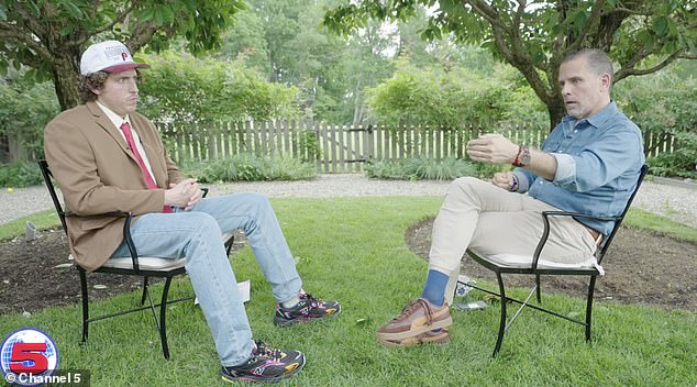 YouTuber Andrew Callaghan (left) scored a three-hour-long interview with Hunter Biden (right). In the sit-down, Biden went on a foul-mouthed tear about actor George Clooney, who pushed his father to abandon his reelection bid last year