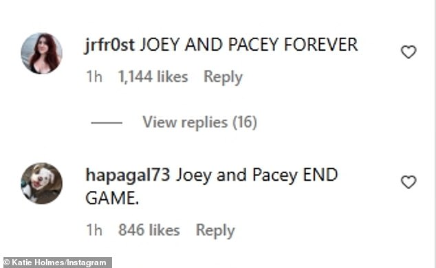 Dawson's Creek fans went wild upon reading Katie's announcement with Instagram user @jrfr0st declaring: 'Joey and Pacey forever!'