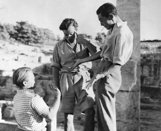 Lawrence Durrell pictured with friends in the ruins of Camirus, Rhodes, in September 1946
